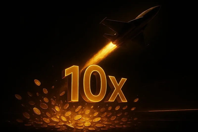 Plane climbing with blazing trail above coins and glowing 10x multiplier